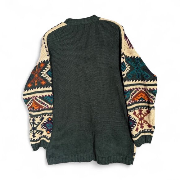 Vintage Paul Harris Aztec Print Cardigan Sweater Men's Green 90s Grandpa L - Picture 4 of 12
